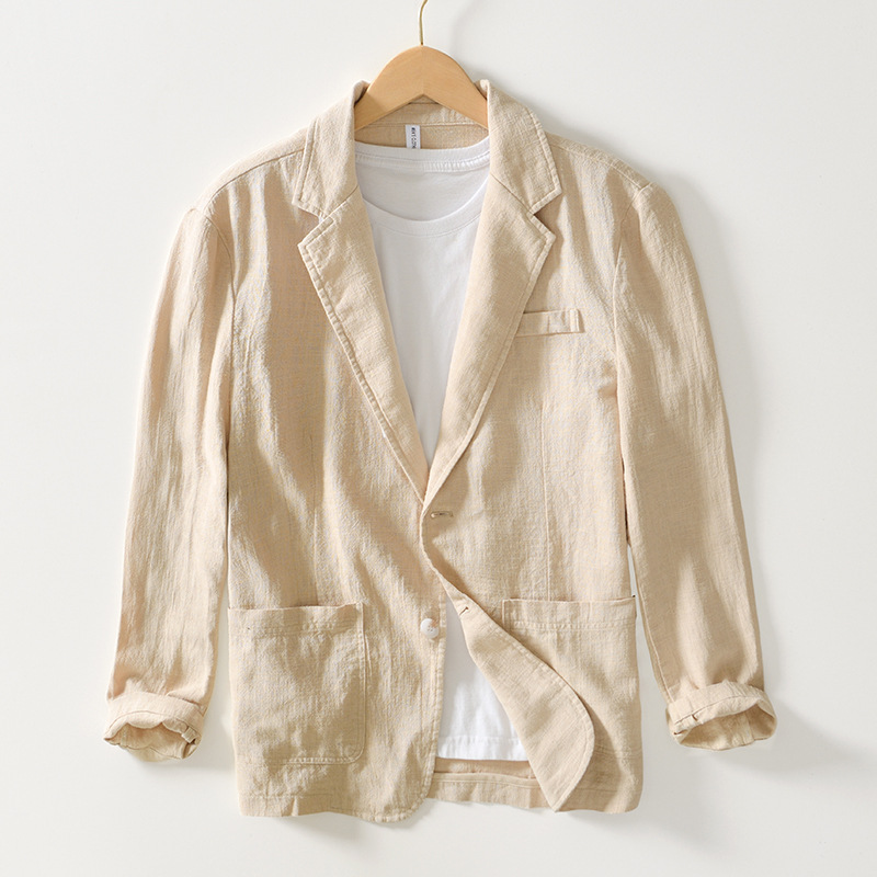 Spring and autumn casual cotton and linen suit jacket men's loose fashion solid color suit jacket a generation of L988