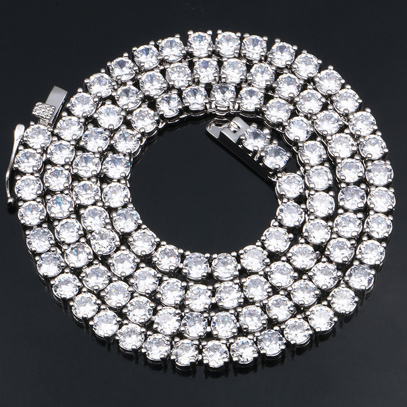 銅のヒップホップのアクセサリーのネックレスtennis chain3mm4mm5mmテニスチェーン銅はジルコンの単列ドリルチェーンを入れます。|undefined