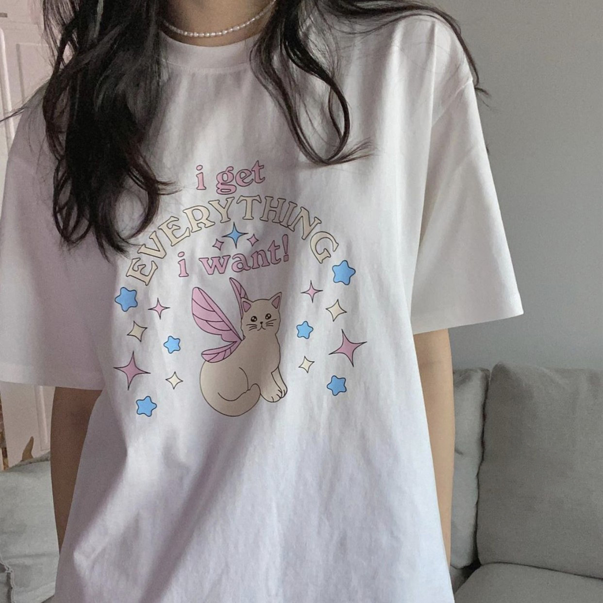 Cute cartoon printed short-sleeved T-shirt summer new loose casual age-reducing versatile couple style temperament top ins