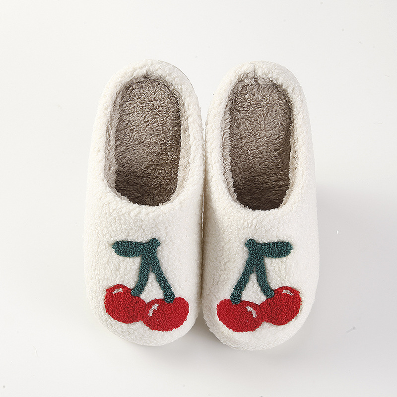 New home big cherry warm winter cotton slippers couple men and women thick bottom soft sole shoes thickened non-slip cute card