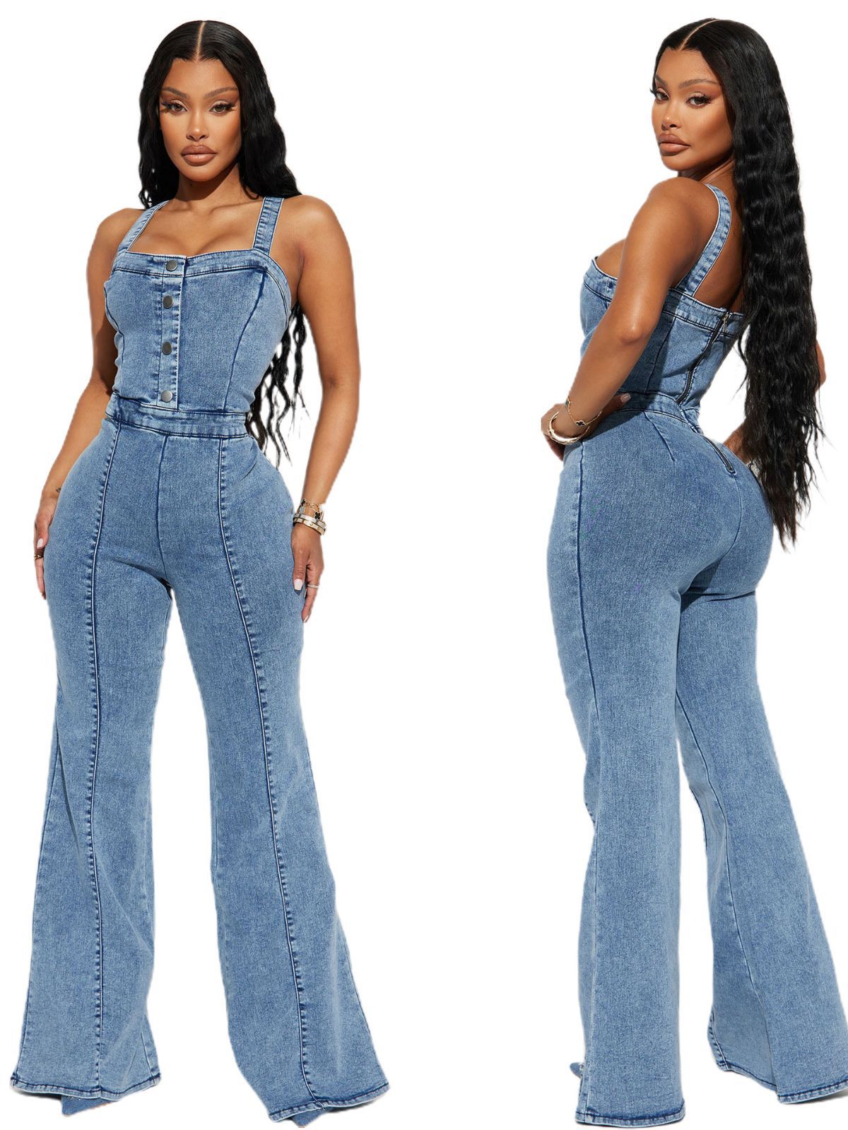 2023 Amazon European and American women's new fashion casual buttons high waist sexy horn cowboy straps