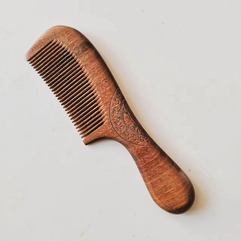 Golden silk sandalwood sunflower long handle round handle wooden comb exquisite red sandalwood green sandalwood massage comb fluffy double carved flower massage