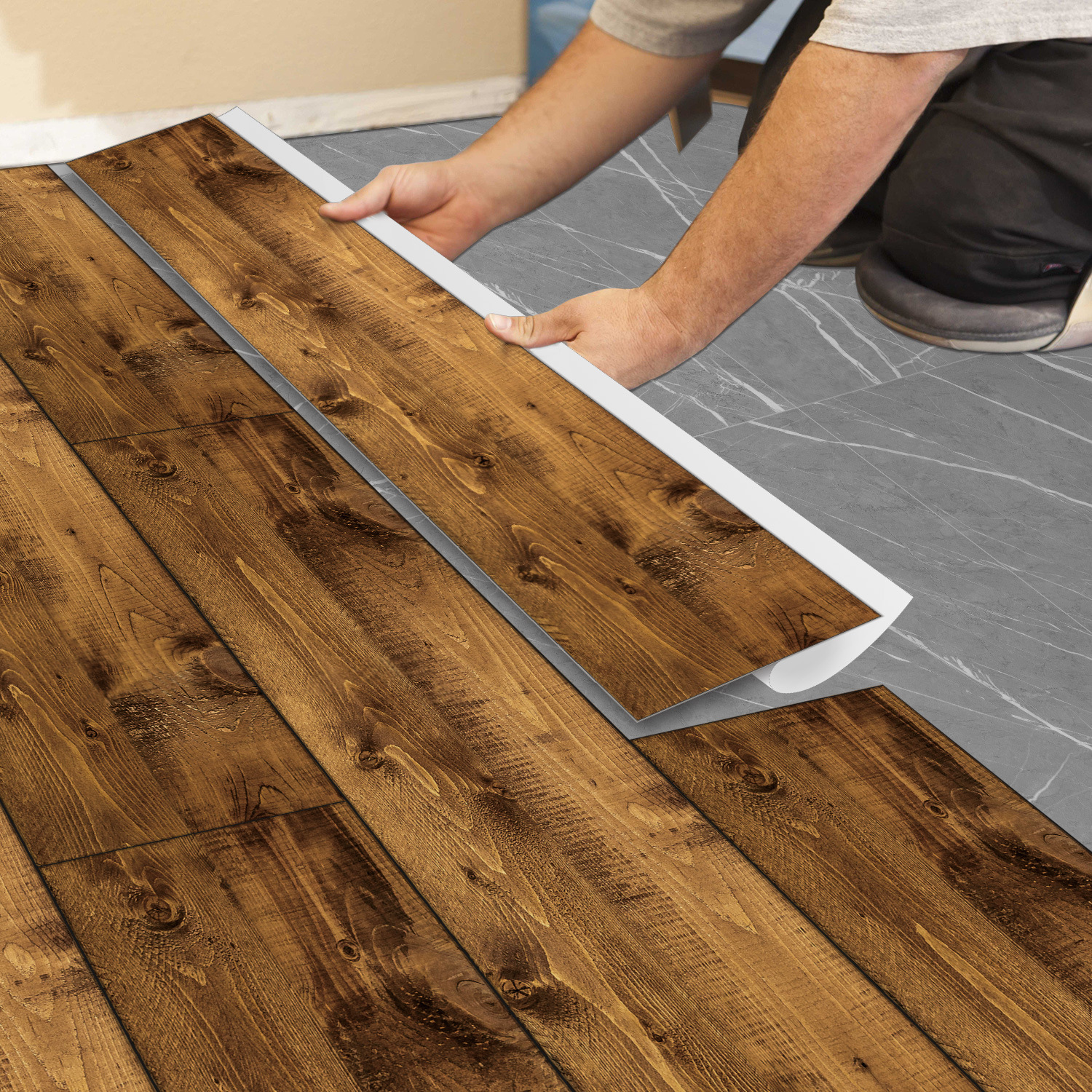 American Style Wood Grain Floor Sticker Thickened Frosted Non-Slip Home Living Room Bedroom Floor Tile Renovation Sticker Waterproof