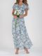 2023 European and American New Beach Large Swing Dress Chiffon Floral Short Sleeve Ruffled V-neck Fashion Tight Waist dress