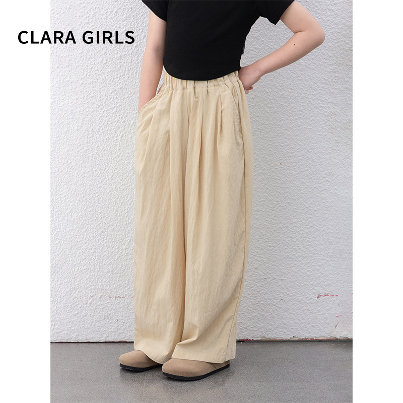 Girls' Yamamoto draping wide-leg pants 2024 spring and summer children's lazy straight pants medium and big children's loose casual pants