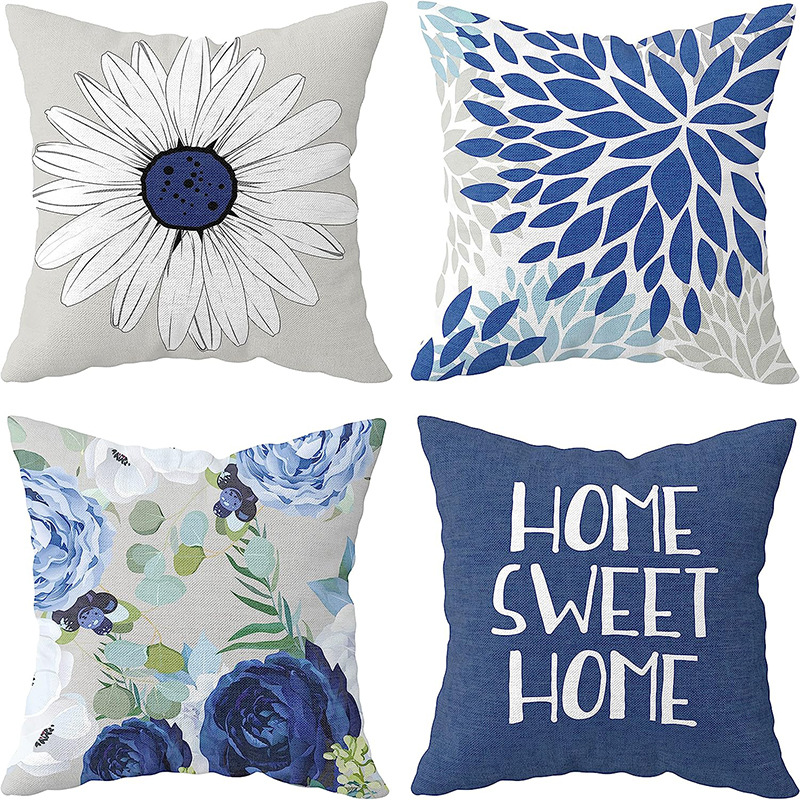 Amazon classic daisy printed linen pillowcase home living room office decoration sofa pillow cross-border hot