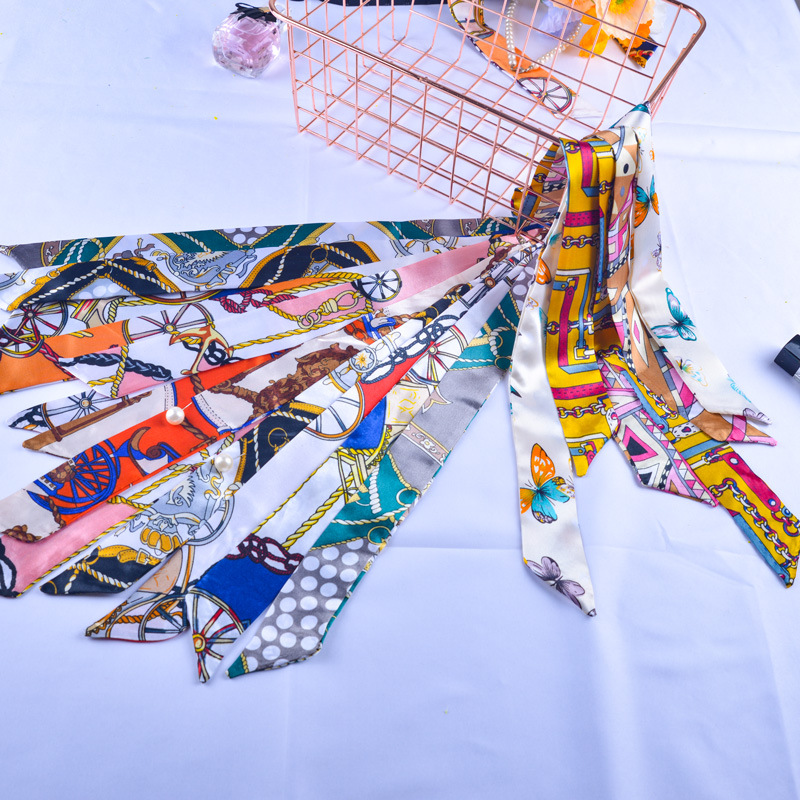 Hanging Spike Silk Scarf Handbag Tie Handle Silk Scarf Scarf Bag with Accessories Hair Band Women's Hood Scarf Scarf