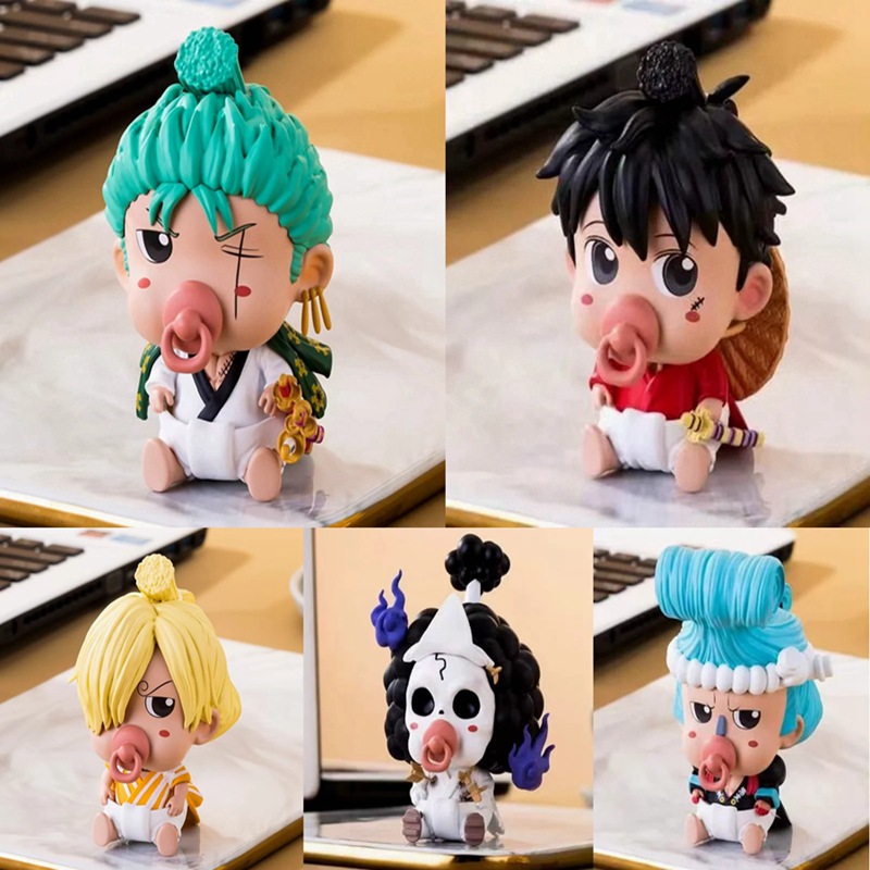 One Piece Q version Pacifier series Straw Hat Luffy Zoro Sanji Brooke Frankie Figure decoration