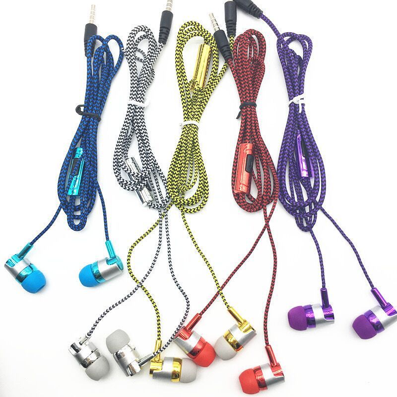 Foreign Trade New Wiring Headset Wire-controlled Heavy Subwoofer Headset with Earplugs In-ear Woven Rope Wired Headset