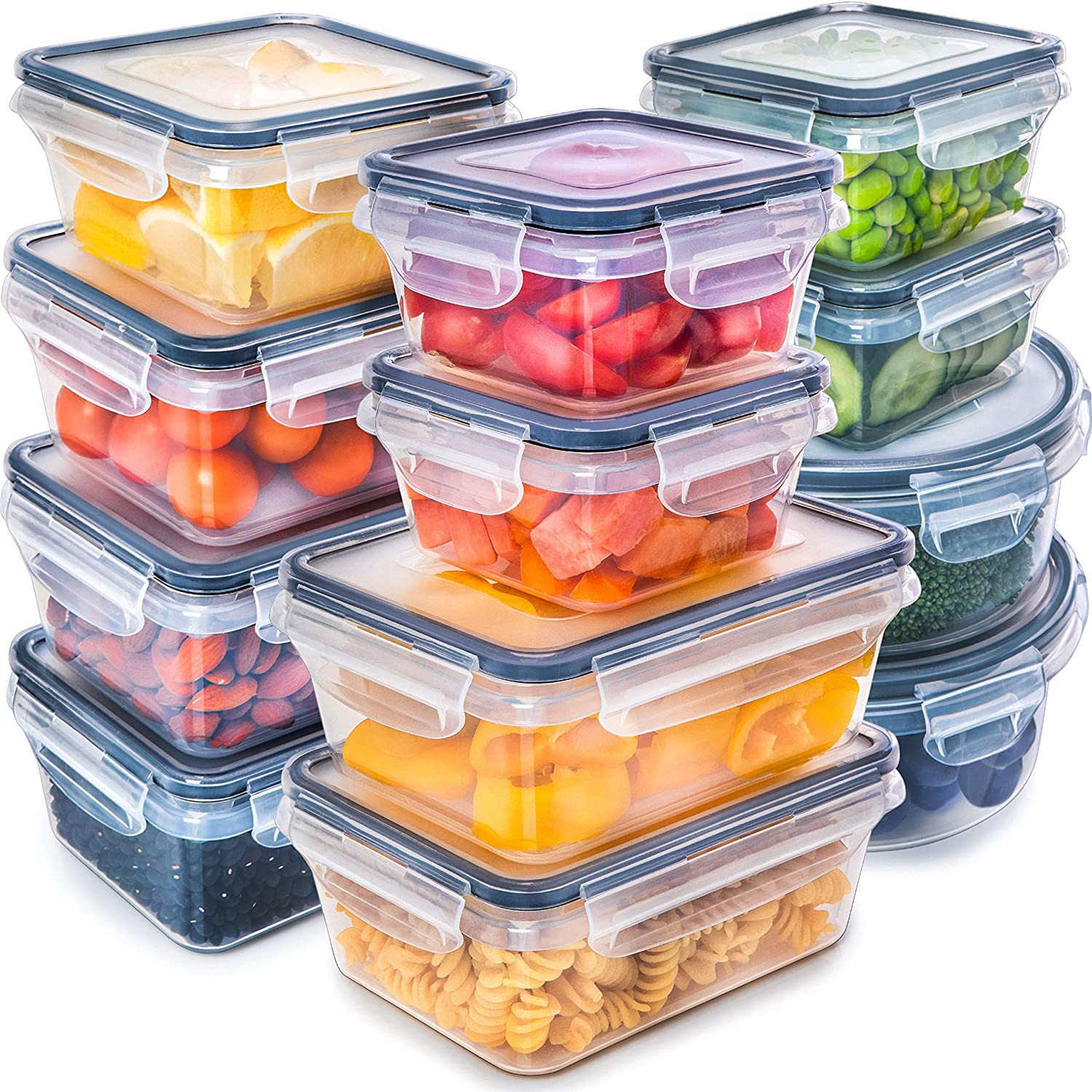 12 piece set plastic transparent fresh-keeping box with lid refrigerator fresh-keeping box food grade sealed storage box