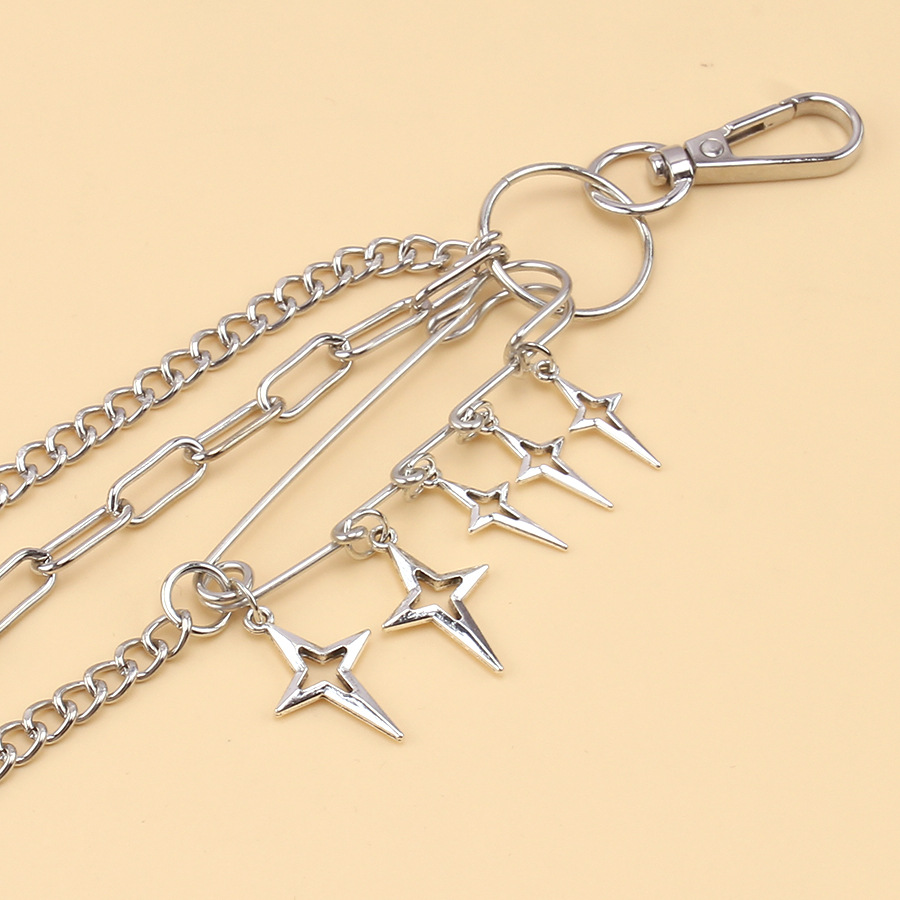 Muoti uusi, persoonallinen hip hop punk trendikäs neljä Awn tähden riipushousuketjua tyyliin metalli monikerroksinen denim housuketju_voghion.com