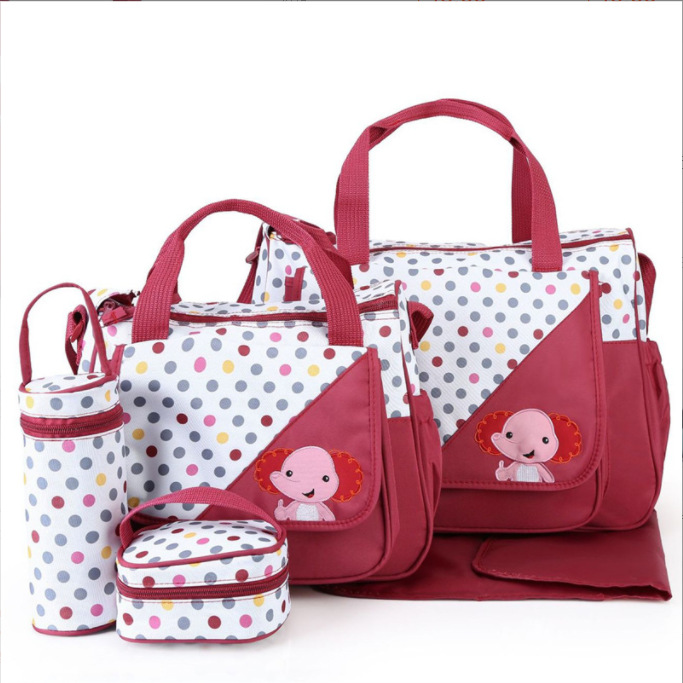 Foreign trade wholesale five-piece Mummy bag multi-use large-capacity single-shoulder mother and baby bag out-of-home baby supplies storage backpack