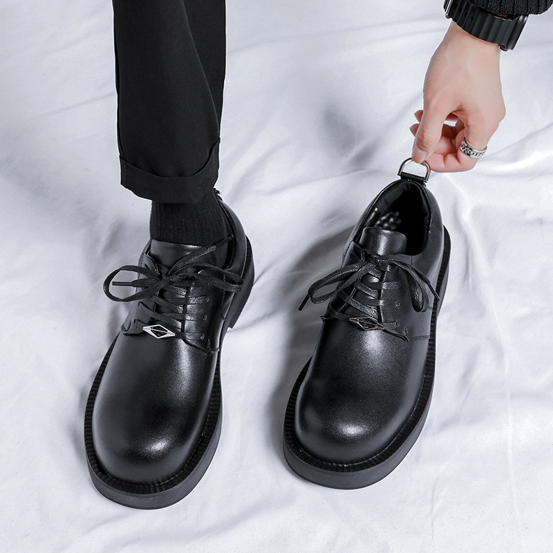 Niche Big Toe Leather Shoes Men's Casual Business Round Toe Derby Shoes 2023 Dark British Style Trend 188188-R