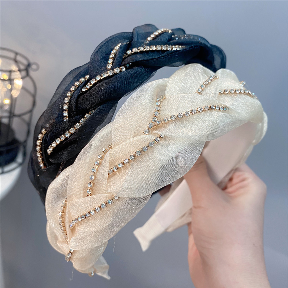 B083 Internet celebrity chain twist headband flannel inner organza braid headband Chanel style TikTok ins hair accessories