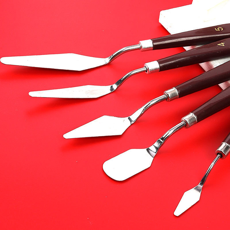 Foreign trade cross-border supply art oil painting knife new stainless steel color mixing scraper gouache pigment scraper 5 piece set