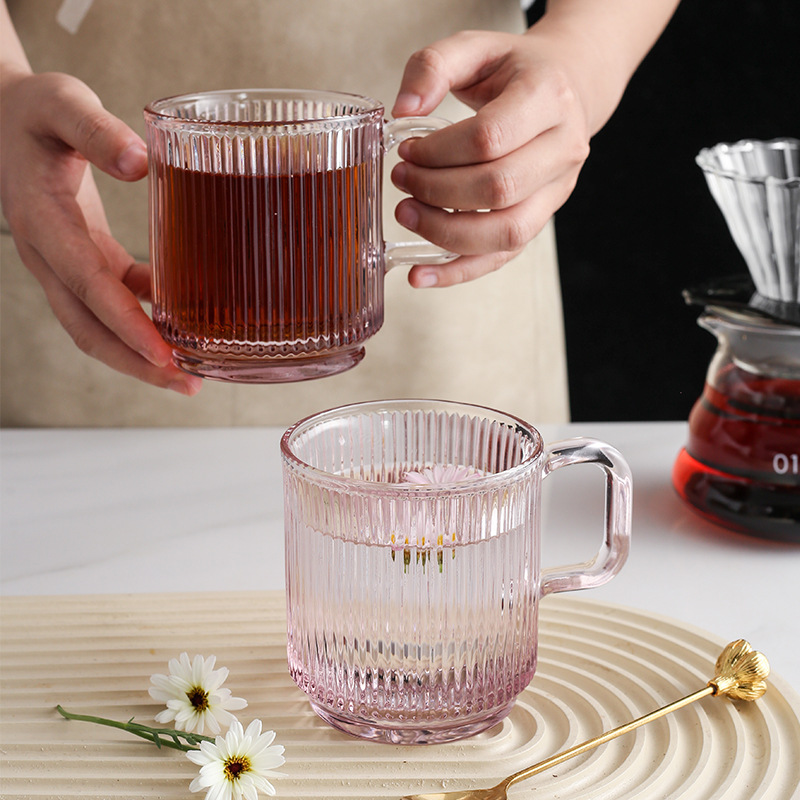 Lvdian Nordic taza de vidrio a rayas creativo colorido taza de té de vidrio con tapa taza de jugo de vidrio vajilla