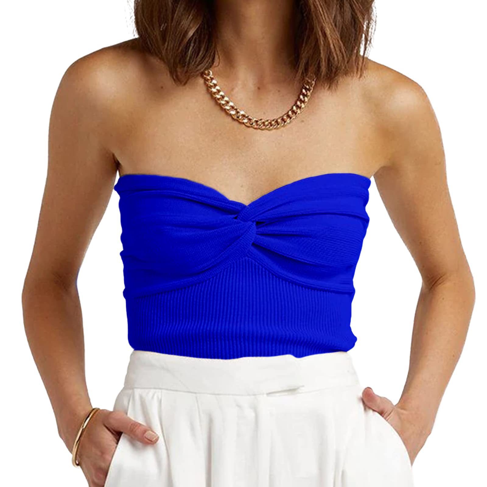 2024  European and American Spring and Summer New Solid Color Twisted Sling Short Tight Backless Tube Top Sweater Women's Clothing_voghion.com