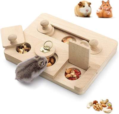 Wooden Hamster Feeder Home Feeding Box Snack Dispenser Creative Golden Mouse Fun Foraging Interactive Toy