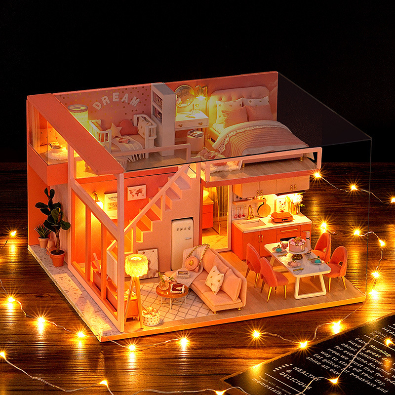 手作りのdiy小屋の建築は小さい家の模型の子供の日のおもちゃの活動の誕生日の贈り物の卸売りをつづり合わせます。|undefined
