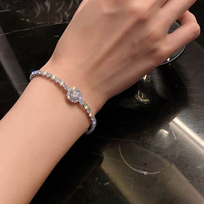 Korean Style Elegant Micro-inlaid Zircon Bracelet Girl's Niche Pull Adjustable Bracelet Simple High-end Personality Bracelet