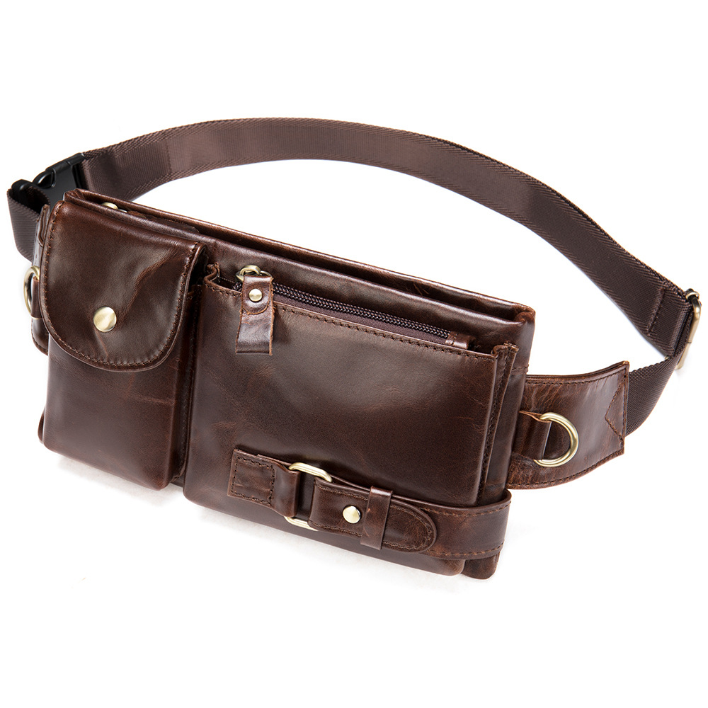 Marent Genuine Leather Waist Bag Men's Top Layer Cowhide Men's Shoulder Crossbody Bag Mobile Phone Waist Bag Men's Crossbody Chest Bag Men