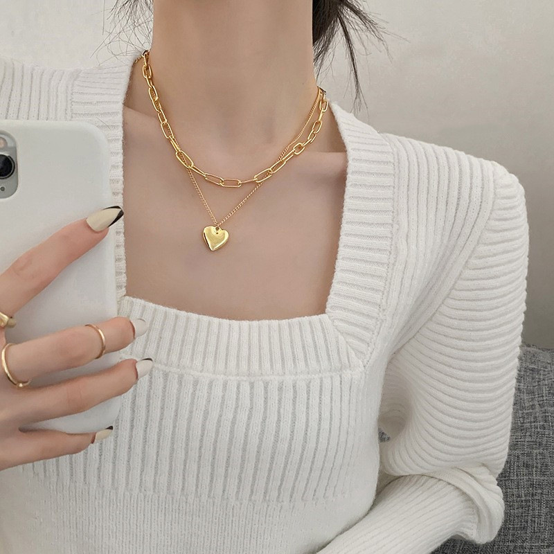 Couple's Collarbone Chain Geometric Heart-shaped Accessories Light Luxury Elegant Simple Sweet Love Necklace