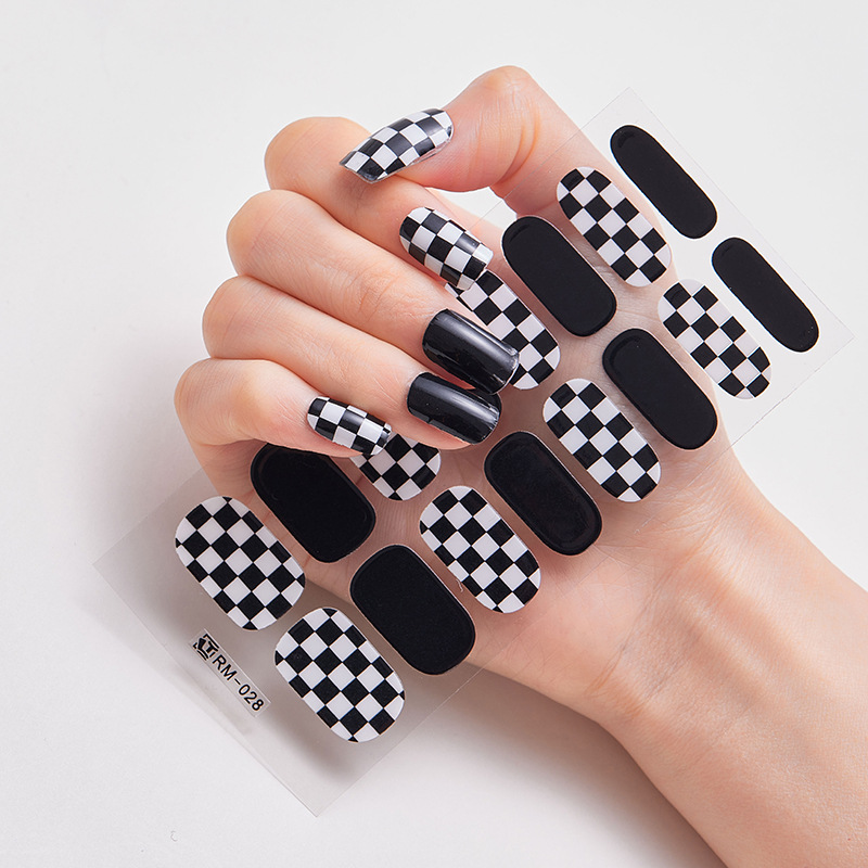 New metal texture nail stickers full stickers 16 stickers chessboard grid nail stickers baking lamp-free Cross mirror wholesale