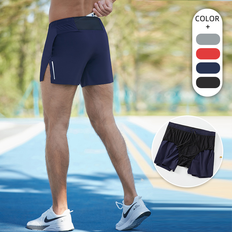 Quick-drying sports shorts men's double-layer loose anti-light training shorts marathon running fitness three-point shorts