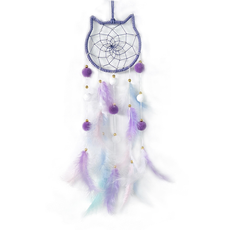 Girl's Heart Dream Catcher Net Hanging Decoration Wind Chimes Handmade diy Material Bag Feather Weaving Pendant Cute Children's Room Decoration