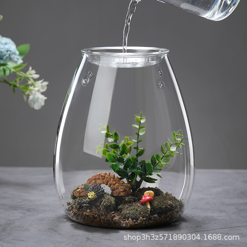 Creative Micro landscape glass Moss ecological bottle glass cover glass bottle mini desk small decoration