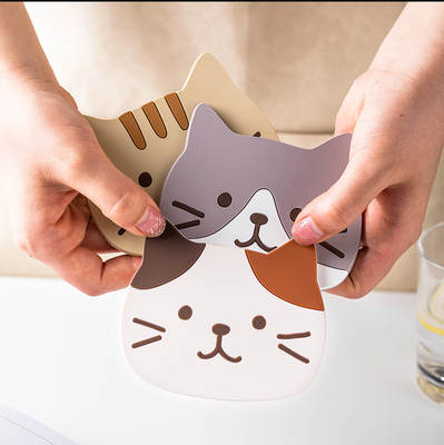 Cat Cute Coaster PVC Puppy Expression Silicone Coaster Heat Insulation Mat Non-Slip Anti-Perm Mat Bowl Mat Placemat