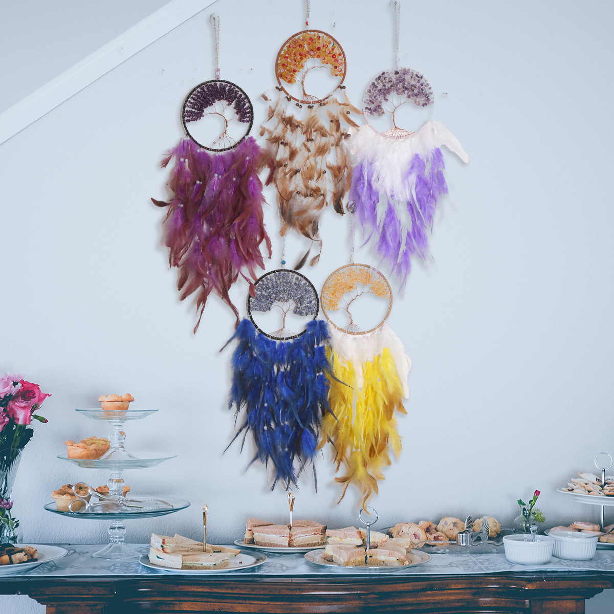 Tree of Life Dream Catcher Gravel Craft Decoration Gift Wind Chimes Pendant Room Indoor Home Decoration Dream Catcher