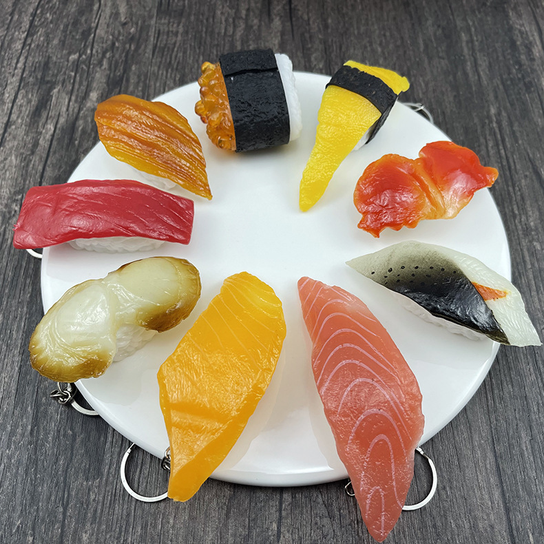 Shake Tone Live Simulation Fake Sushi Model Japanese Rice Group Salmon Stereo diy Food Play Sushi Keychain