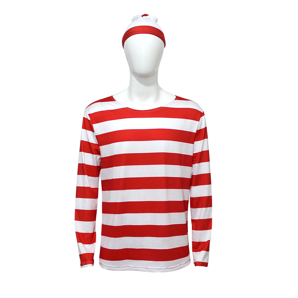 Halloween Smart Wally Where's Wally Costume cosplay Wally T-Shirt Playing Dress Performance Dress