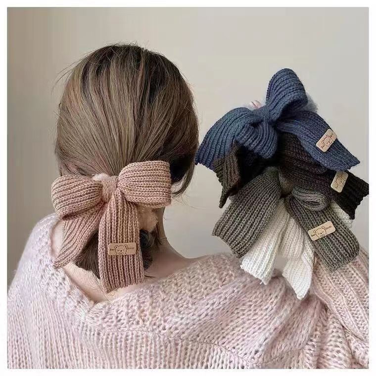 Autumn/winter Knitted Bow Tie Plush Large Intestine Hair Ties Cute Headbands Hair Bands Rings Accessories