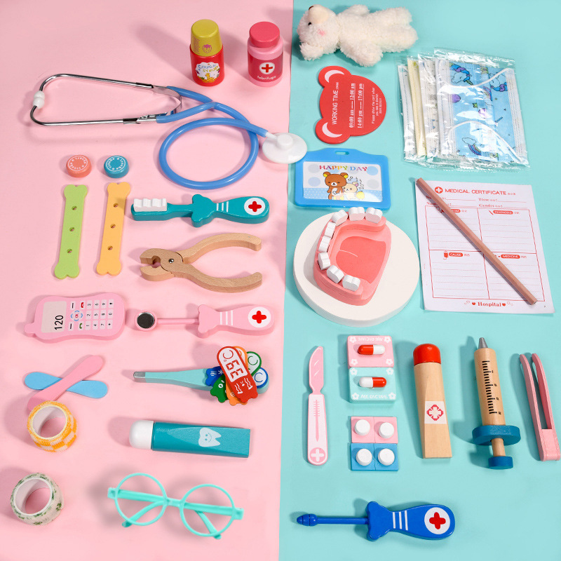 Wooden Set Children's Play House Simulation Medical Kit Role Play Girl Nurse Injection Boy Stethoscope