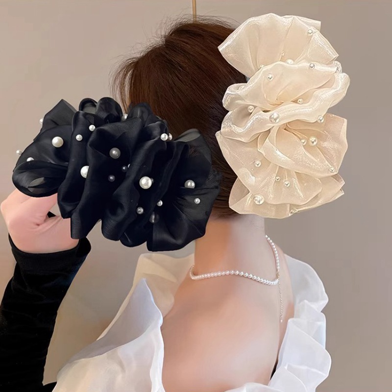 2023 New Bubble Mesh pearl clip female temperament multi-layer bow oversized back head shark clip_voghion.com