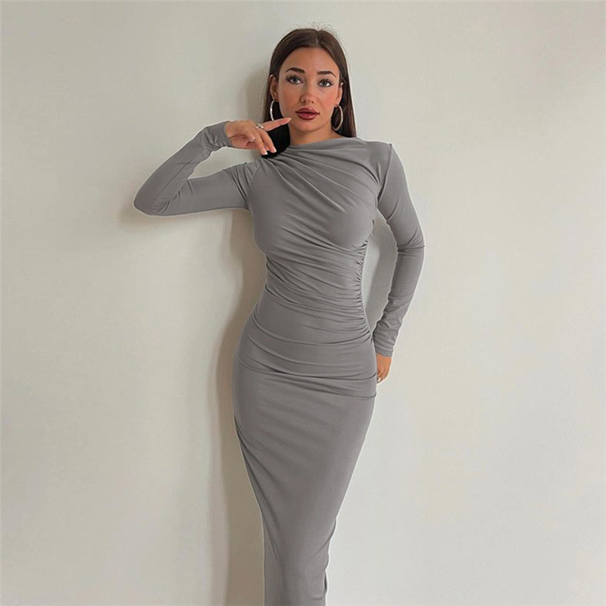 2024 Spring and Autumn New Slim High Sense Solid Color Elegant Long Hip dress Women