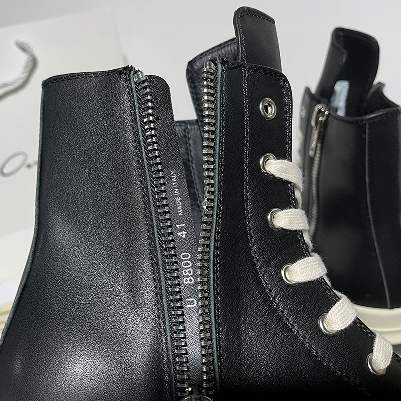 New High-top Shoes Men's Slab Shoes Thick-bottom Increased Leather Sports Trendy Cowhide Fleece-lined Women's Couple's Large Size Shoes