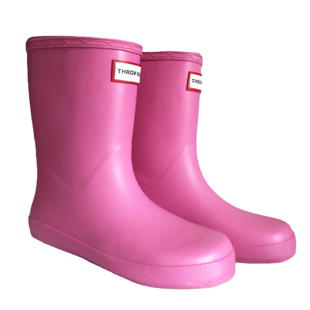 Cross-border Hunter Children's rain boots mid-calf solid color boys' and girls' waterproof shoes flat rubber single rain boots