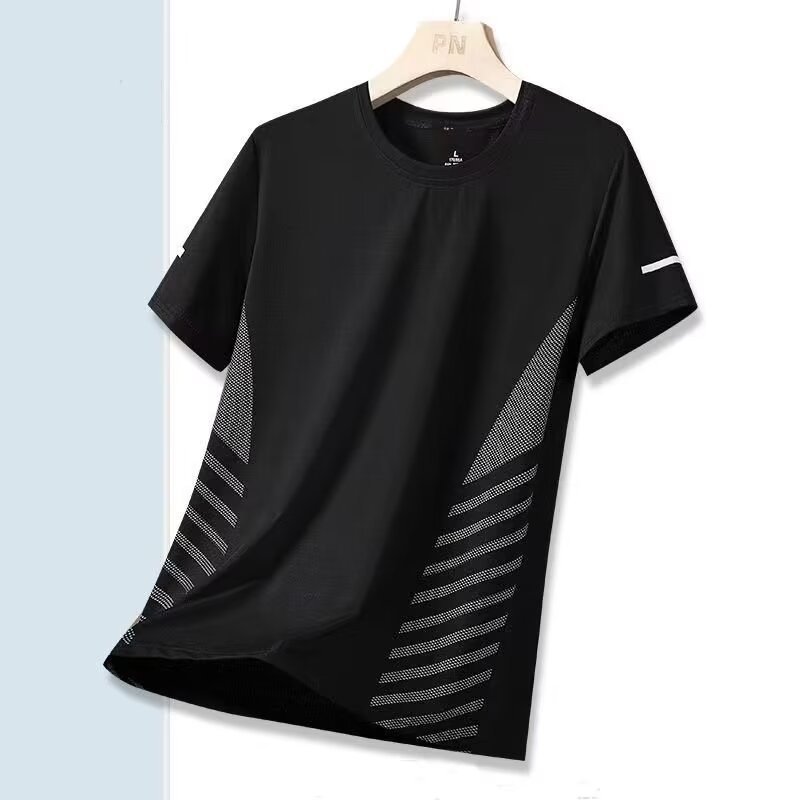 Ice Silk Short-sleeved T-shirt Men's Summer Thin Quick-drying Mesh Sports Fitness Half-sleeved Top Casual Elastic T-shirt for Summer