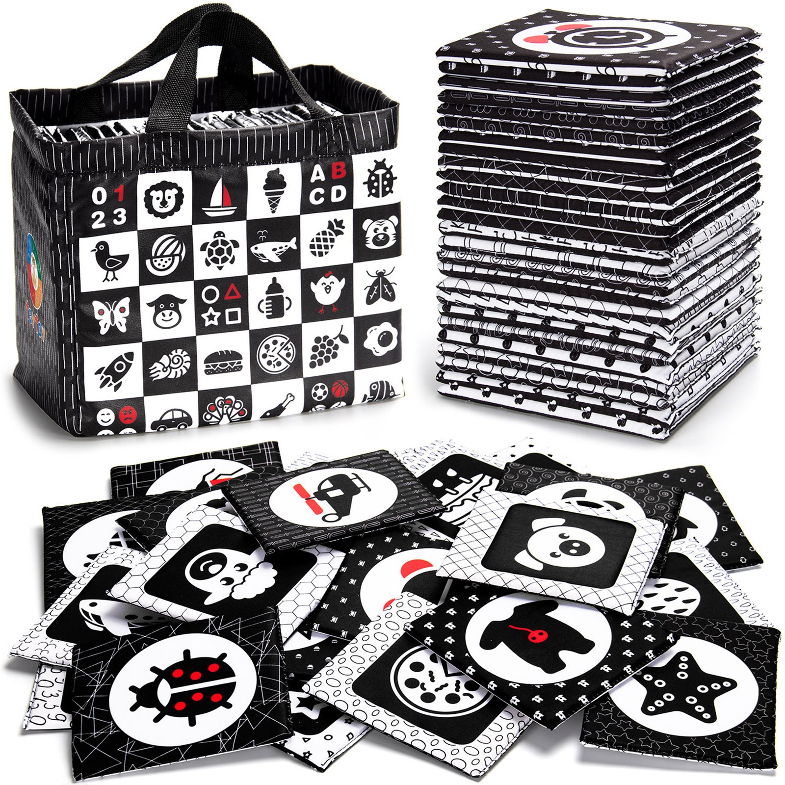Amazon Toys hot selling baby early education black and white card portable suit cloth book Baby tear-proof visual book