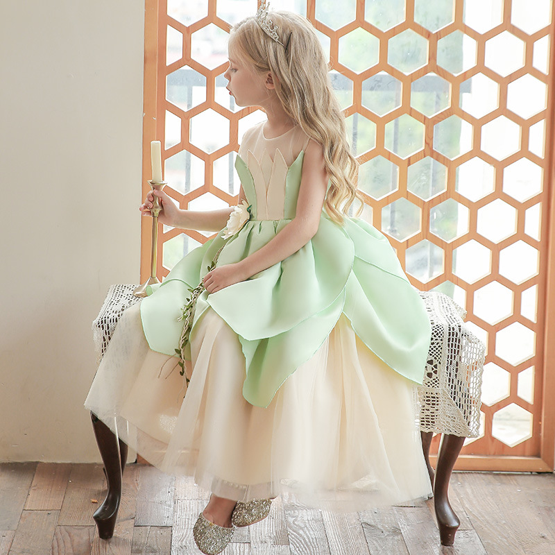 Calissa CARISA Girls Halloween Dress Princess Tiana Dress Mori Cosplay Host Dress