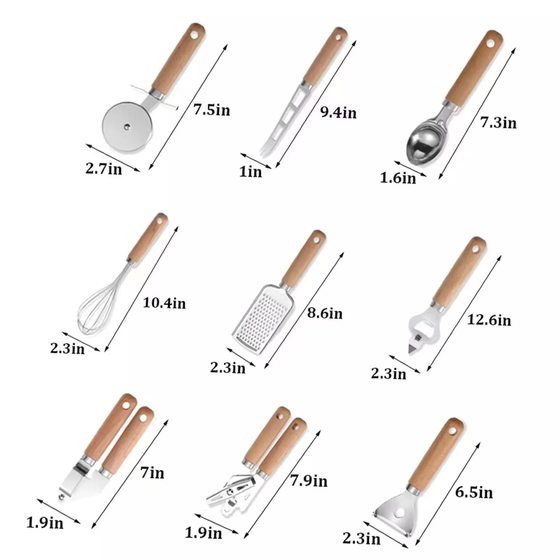 Kitchen Gadgets Wooden Handle Set Small Kitchenware Stainless Steel Egg Beater Baking Set Pizza Tools Cheese Knife