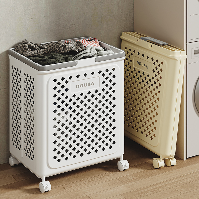 Household Bathroom Dirty Clothes Basket Folding Large Capacity Dirty Clothes Storage Basket with Wheels Movable Dirty Clothes Basket Wholesale