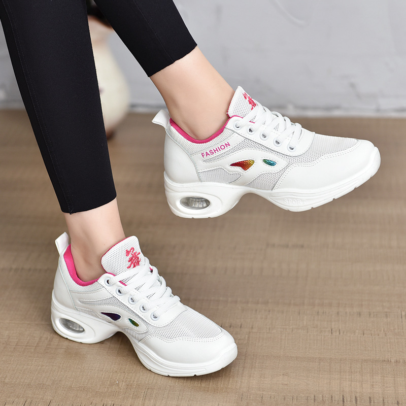 Square Dance Women's Shoes Soft Sole Mid-Heeled Dancing Shoes Dancing Shoes Four Seasons Double Mesh Sneakers Light Sail Dance Shoes Women