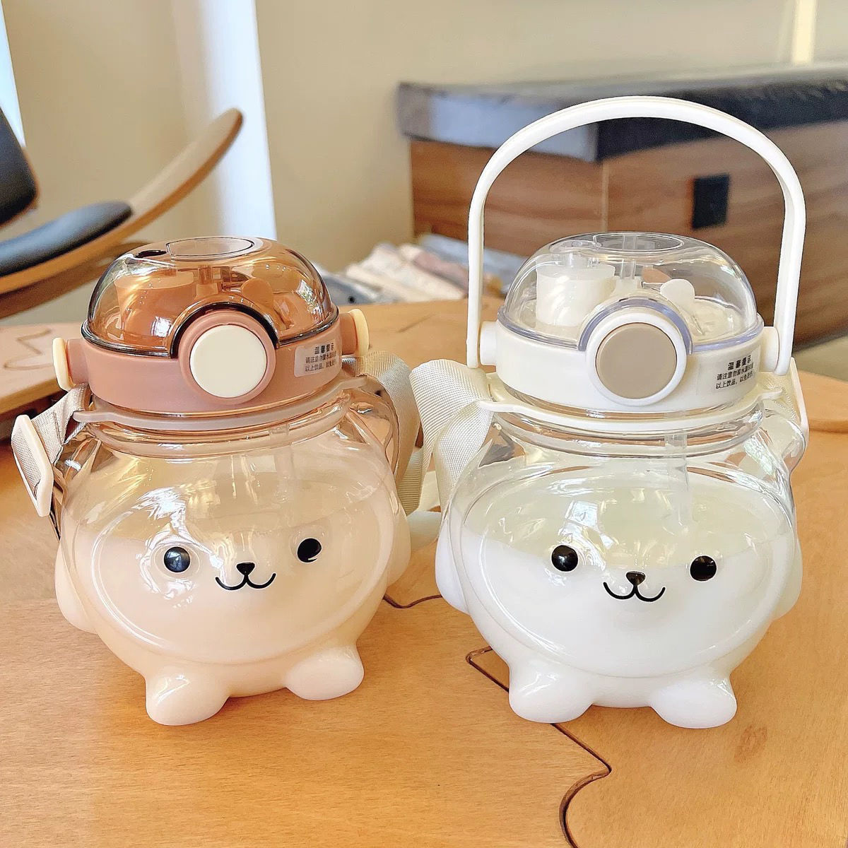 Super cute summer panda double drink high color value large capacity children's cartoon water cup plastic bear Sippy Cup Cup