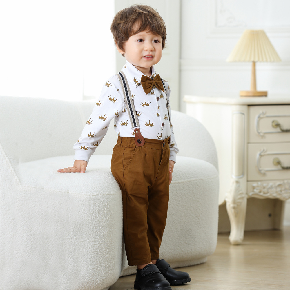European and American male baby gentleman dress baby spring and autumn new long-sleeved trousers triangle Hay suit