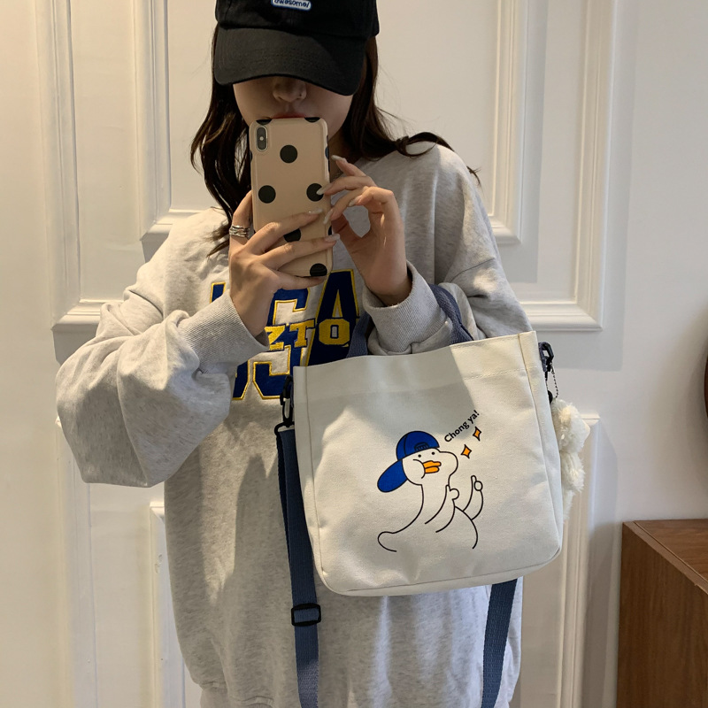 New summer canvas small bag female 2022 fashion single shoulder canvas bag cute animal girl crossbody small square bag