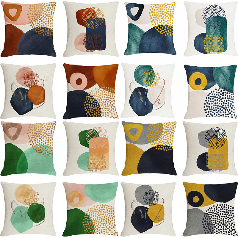 Nordic Cross-border Amazon Abstract Geometric Printing Pillow Case Morandi Linen Pillow Case Home Sofa Car